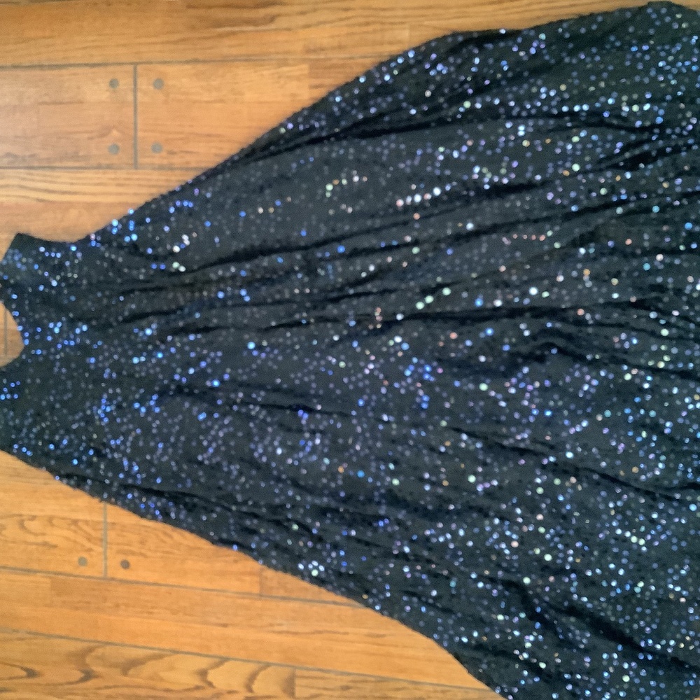 Vintage Halston haute couture black silk sequined formal dress